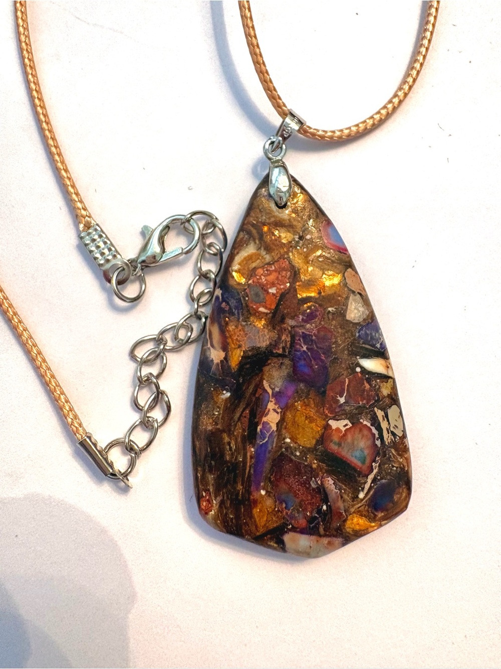 2 inch, natural colors, , Copper Sea Sediment Jasper Pendant on a chain.